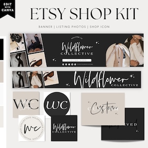 Modern Luxe Black Canva Editable Etsy Branding Kit, Etsy Banner Template, Etsy Store Branding, Editable Etsy Shop Banner, Shop Photo - Ashe