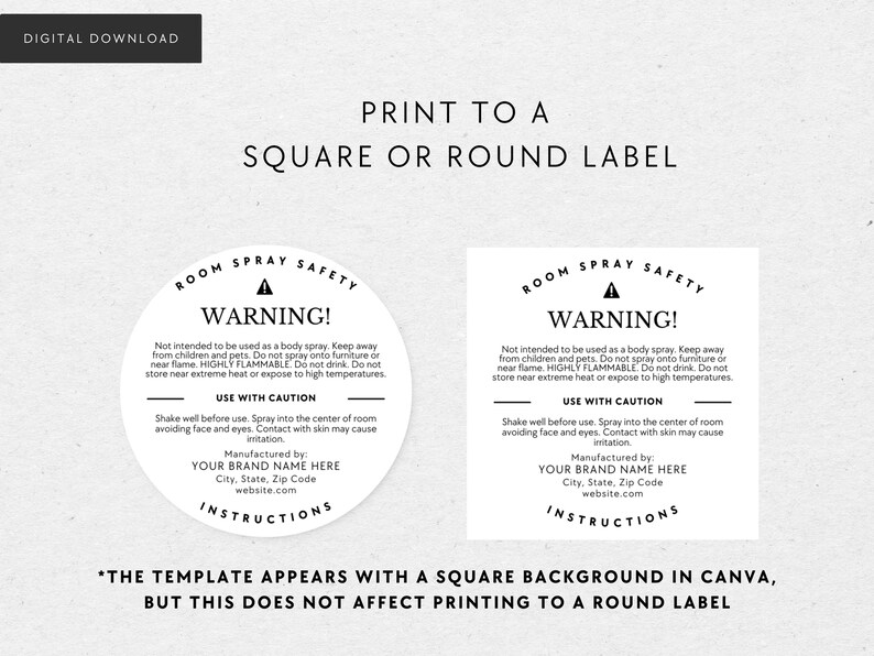 Room Spray Warning Label Template Digital Download Editable Etsy