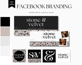 Leopard Facebook Cover Canva Template, Banner/Icons/Group Cover with Photos, Neutral Animal Print - Maeve