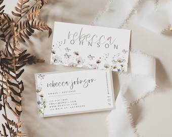 Floral Business Card Canva Template, Printable Wildflower Branding, Feminine Boho