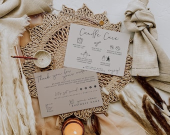 Candle Care Card Template with Icons, Candle Instructions Card, Editable Thank You Card, Candle Business Package Insert Card Template -Carli