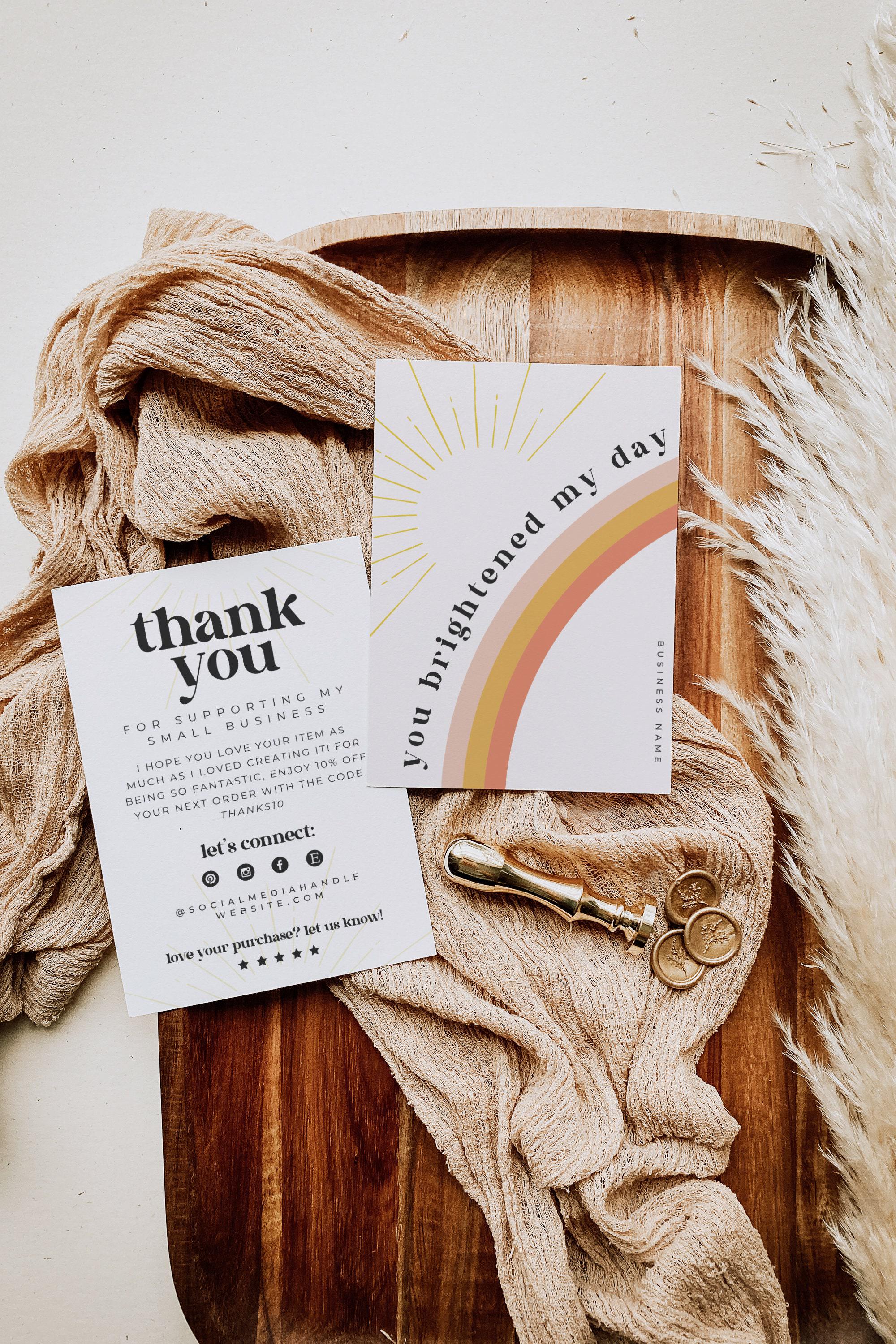 Retro Thank You Card Template, Editable Rainbow Business Thank You ...