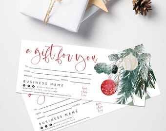 Holiday Gift Certificate Template, DIY Printable Gift Voucher, Christmas Editable Gift Card, Spa Salon Gift Certificate, Canva Template