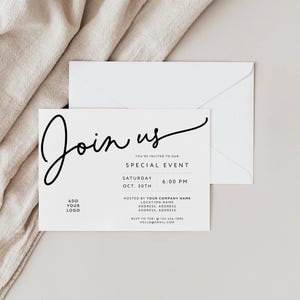 Horizontal Modern Business Invitation Template Canva, Special Event Invitation, Join Us Invite, Grand Opening Event Invite, Add Logo - Dawn