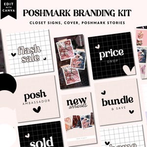 Retro Poshmark Branding Kit, Closet Signs, Stories Canva Template