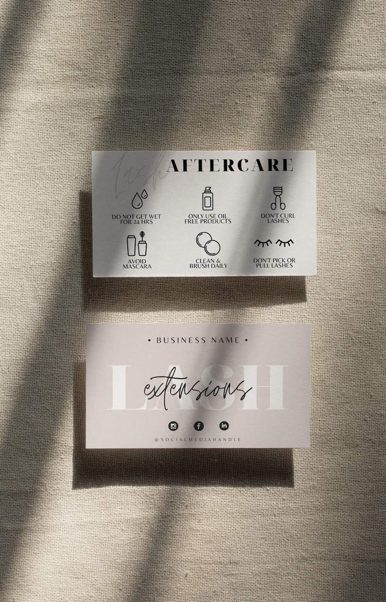 Modern Lash Aftercare Card Template, Lash Business Card, Editable Lash Extension Card, Small Business Care Card, Eyelash Care Card "Emory" image 4