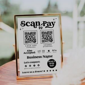 Retro Scan to Pay Sign Template, QR Code Sign, Printable Payment Sign, Accepted Payments Sign, CashApp Paypal Sign, Payment Here Sign - Dani