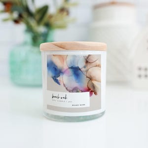 Watercolor Ink Candle Label Template, Bold Candle Tin Label, Editable Candle Label, Modern Art Printable Candle Label Design, Canva Template