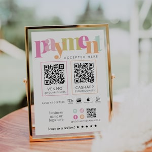 Rainbow Scan to Pay Sign Template Canva QR Code Printable Payment Sign, Accepted Payments Sign, CashApp Paypal Venmo Printable Sign - Mel
