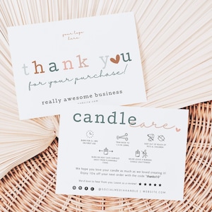 EDITABLE Candle Care Card Canva Template, Business Thank You Card Printable Thanks For Your Purchase, Package Insert Postcard, Mailer Insert