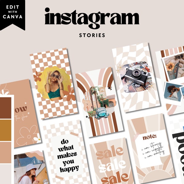 Groovy Retro Instagram Story Templates Canva, IG Stories, Instagram Branding, Social Media Templates, Editable Story Templates - Pixie