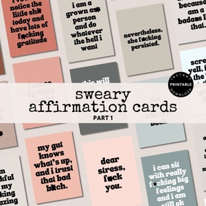 Tarjeta de afirmación con malas palabras para imprimir, baraja de afirmaciones divertidas e irreverentes, partes motivadoras divertidas con frases que dicen "tal vez las malas palabras ayuden" (parte 1)