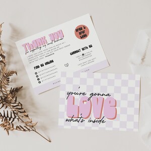 Retro Valentine Business Thank You Card Template, Groovy Editable Thank You Card, Small Business Package Insert Card, Canva Template