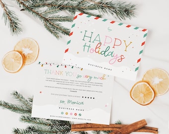 Colorful Christmas Business Thank You Postcard Canva Template, Holiday Rainbow Package Insert Card