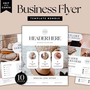 Business Flyer Bundle Canva Template, One Page Marketing Flyer, Editable Printable Services, Small Business Templates, Canva Flyer Design