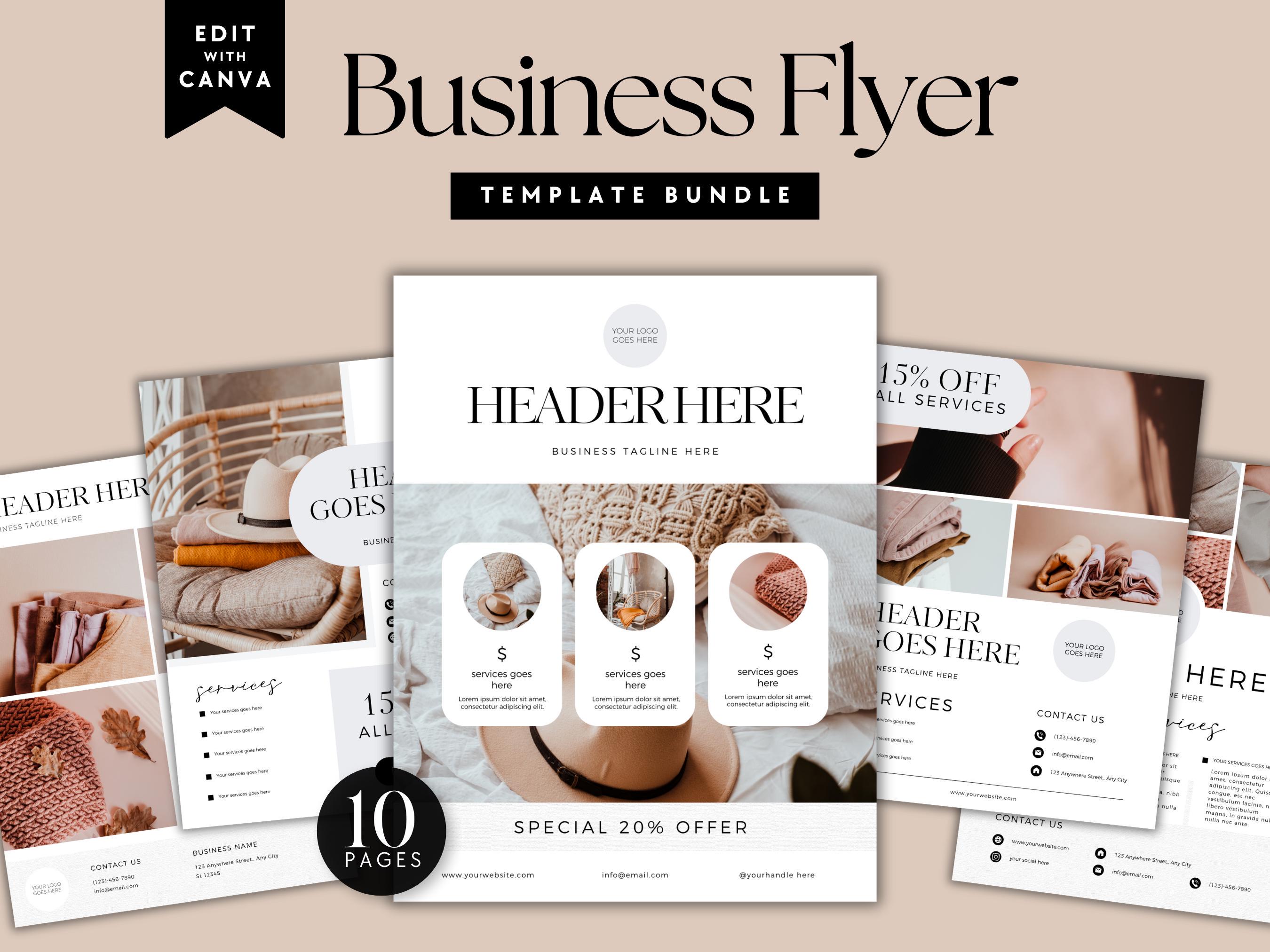 Business Flyer Bundle Canva Template, One Page Marketing Flyer, Editable Printable Services, Small Business Templates, Canva Flyer Design