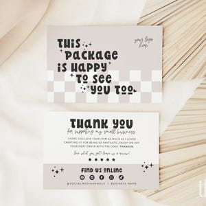 Cute Thank You Card Canva Template, Editable Retro Package Insert, Printable Checkered Thanks For Your Purchase Mailer Postcard - Millie