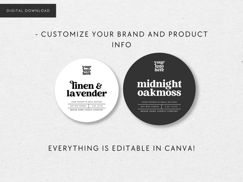 Round Retro Candle Label Canva Template Editable Candle Lid Etsy