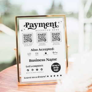 Retro Scan to Pay Sign Canva Template, QR Code Printable Accepted Payment Sign, CashApp Paypal Venmo Payment Here - Dani