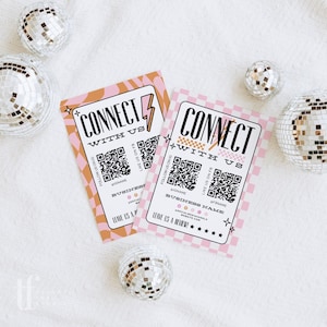 Retro 2 QR Code Social Media Sign Canva Template, Follow Us On Social Media, Editable Connect With Us Social Media Business Sign - Brooks