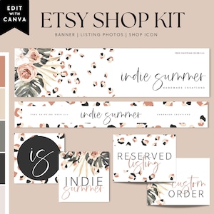 Boho Leopard Etsy Shop Graphic Bundle, Etsy Banner Template, DIY Etsy Store Branding, Editable Etsy Store Banner,  Etsy Store Slider - Luca