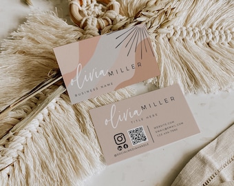 Boho Business Card Canva Template, Editable Business Card, DIY Calling Card, Printable Business Branding, Neutral Blush Business Card - Myra