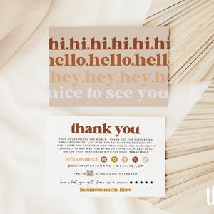 Retro Fall Editable Business Thank You Card Canva Template, Printable Neutral Thanks For Your Purchase Business Order Insert Mailer Postcard