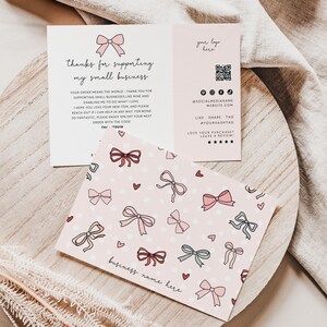 Coquette Bows Valentine Business Thank You Card Canva Template, QR Code Editable Pink Ribbons, Thank You Business Packaging Printable
