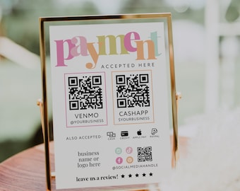 Rainbow Scan to Pay Sign Template Canva QR Code Printable Payment Sign, Accepted Payments Sign, CashApp Paypal Venmo Printable Sign - Mel