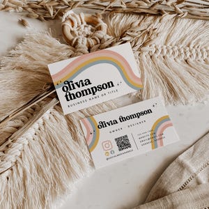 Retro Rainbow Business Card Canva Template, Printable QR Code Business Card, Editable Fun Colorful Business Branding Groovy Cute Card - Dani