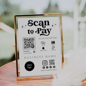 Editable Scan to Pay Sign QR Code Sign Template Canva, Printable Payment Sign, Accepted Payments Sign, CashApp Venmo Sign Customizable -Dani