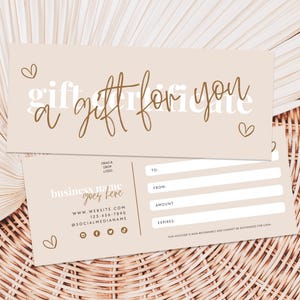 Boho Gift Certificate Template Canva, Printable Gift Voucher, Editable Neutral Business Gift Certificate, Modern Gift Card Printable - Bohie
