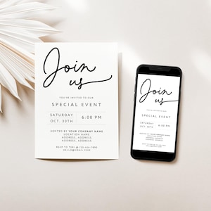 Modern Business Invitation Template, Special Event Invitation, Join Us Invite Electronic Invite Template, Text Invitation Canva - Dawn