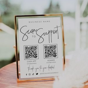 Scan to Support Sign Template Canva, QR Code Sign, Printable Donation Sign, Scan to Donate Sign CashApp Paypal Sign Donate Here Sign - Dusk