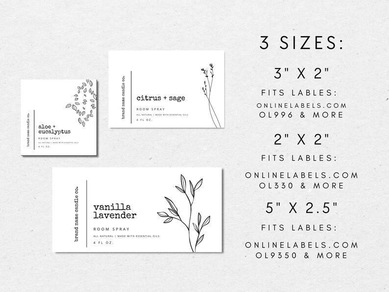 Room Spray Label Template, Editable Product Label Template, 2x2 3x2 DIY ...