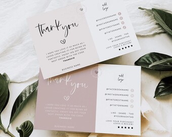 Boho Business Thank You Card Canva Template, Neutral Printable Thanks For Your Purchase, Customer Thank You Card, Seller Thank You - Gwen