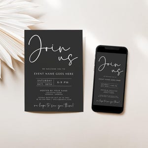 Modern Minimal Black Business Invitation Canva Template, Grand Opening Digital You&#39;re Invited, IG Story Invite, Gala DIY Electronic Invite