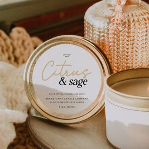 Modern Round Candle Label Template Canva, Editable Candle Tin Lid Label, Circular Candle Sticker with Scent Notes, Printable Label - Cove