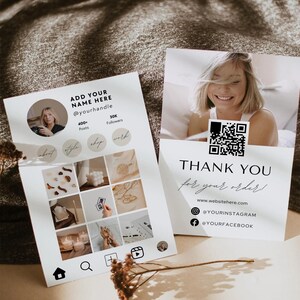 Instagram Style Business Thank You Card Template Canva, QR Code Printable Postcard, DIY Editable Social Media Card with Photos QR Code