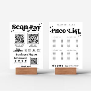 Retro Scan to Pay & Price List Sign Template Canva, QR Code Sign, Printable Payment Sign, Accepted Payments Sign, Pricing Sheet Guide- Dani