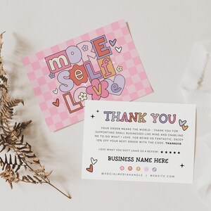 Retro Valentine Business Thank You Card Canva Template, Editable Pastel Thank You Card, Checkered Business Package Insert Mailer Postcard