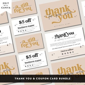 Retro Coupon & Thank You Card Template Canva, Printable Business Coupon, Groovy Business Thank You, Marketing Card Promotional - Dani