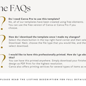 The image contains three questions and their corresponding answers related to the use of a template, how to download a template once it has been made changes, and how to have a professionally printed design. The questions and answers are presented in a clear and concise manner, without any redundancy or vague wording.
