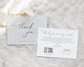 Elegant Business Thank You Card Template Canva QR Code, Printable Luxe Thanks For Purchase Editable Package Insert Business Card - Cinna