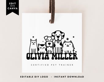 Premade Pet Logo Design, Canva Logo Template, Dog Cat Logo, Pet Business Branding, DIY Editable Logo, Dog Walker Pet Boarding Training Logo