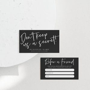 Black Refer A Friend Business Card Canva Template, Printable Referral Discount Coupon Card, Client Referral, Editable Rewards Card - Ashe