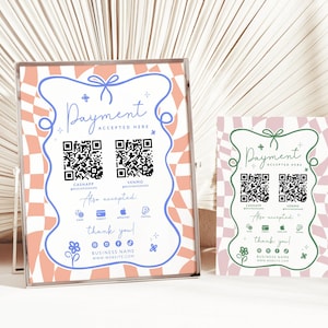 Preppy Printable Payment Sign 2 QR Code Canva Template, Scan to Pay Sign, Accepted Payments Sign, CashApp Paypal Sign Customizable - Mila