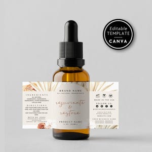 Boho Dropper Bottle Label Template, Cosmetic Bottle Label, Editable Essential Oil Label, 1oz 2oz 4oz DIY Bottle Label Template Canva, Sierra
