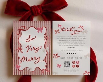 Coquette Bows Christmas Thank You Canva Template, Editable Whimsical Romantic Customer Order Insert Card