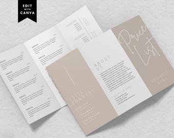 DIY Tri-Fold Printable Price List Template, Editable Trifold Price Sheet, Brochure Pricing List, Folded Printable Salon Templates - Mae